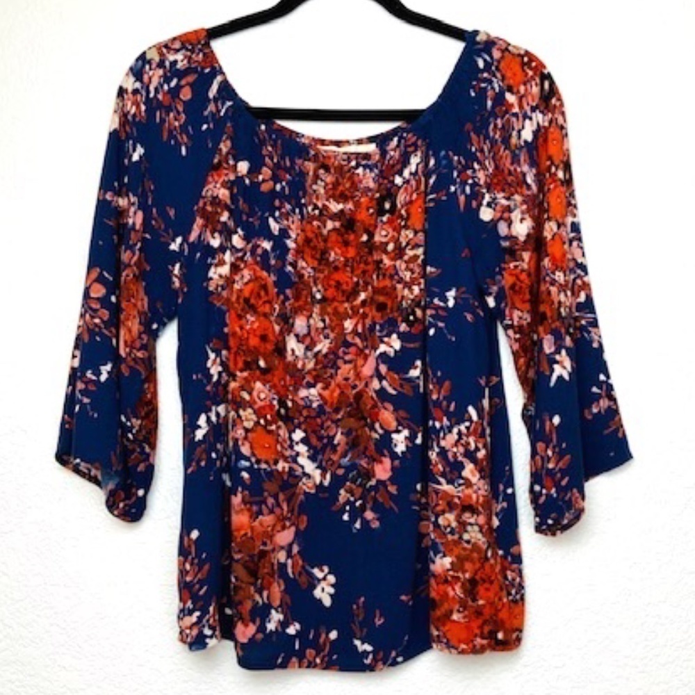 LOVESTITCH Blue Red Floral Off The Shoulder Top Sm